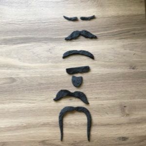 Lot of six (6) peel-and stick obviously fake mustaches (plus soul patch)